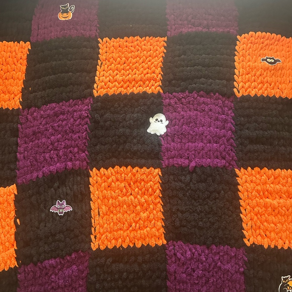 Halloween Crochet Blanket with Bat and Ghost Patches - Picture 3 of 4